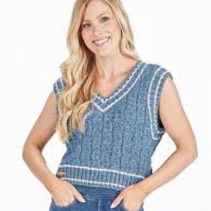 Simply Southern Blue and White Knit V-Neck